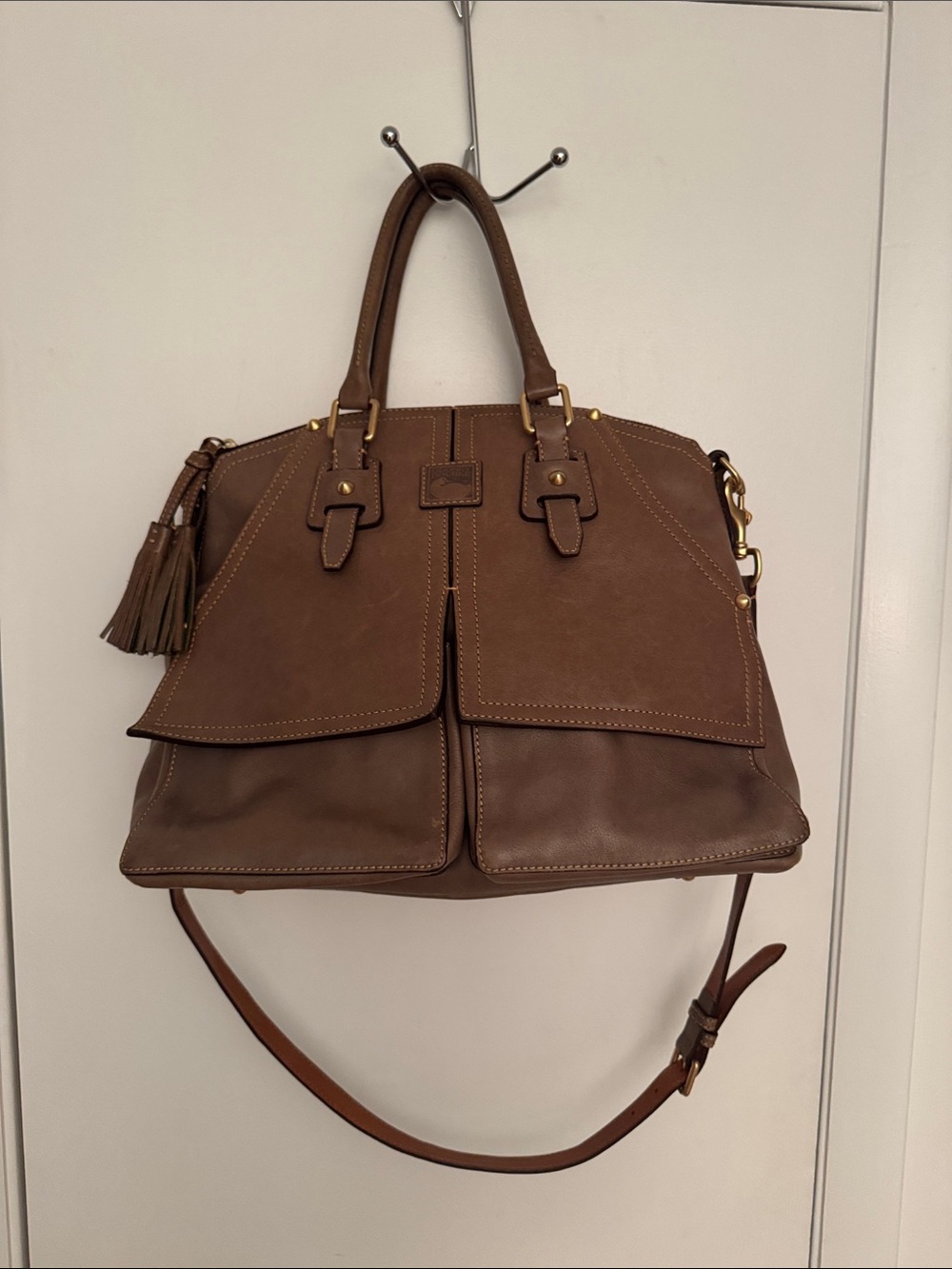 Dooney & Bourke Brown Leather Shoulder Bag with Tassel